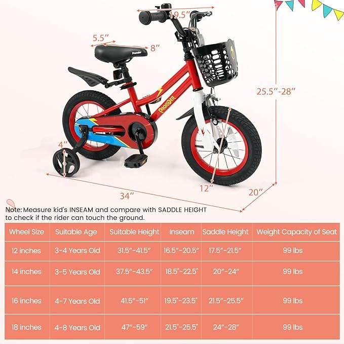BABY JOY Kids Bike, 12 14 16 18 20 Inch Children Bikes for Boys Girls Teens 3-8 8+ Years w/Training Wheels or Kickstand, Handbrake, Coaster Brake & Removable Basket, Kids Bicycle of Multiple Colors