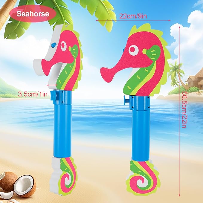 Water Gun Pool Toys for Kids, Ocean-Themed Water Blaster with Auto-Refill & Swim Float, 16oz Large Capacity for Pools, Beach, Outdoor Water Pistol Toy, Seahorse Design Ages 5+ Boys Girls
