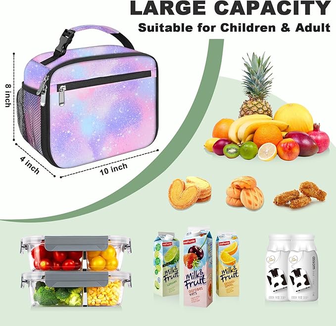 Kids Lunch Box for Boys Girls Lunch Bag Insulated Durable Lunchbox Children Lunch Tote Bag for School Pink Starry Sky