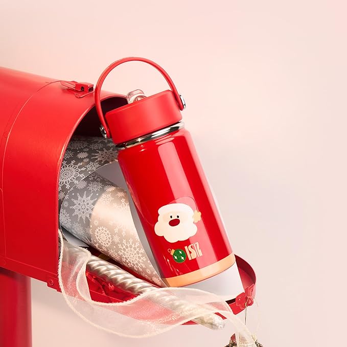 OISIZ Christmas Water Bottle for Kids,14oz Insulated Cup with Straw Lid,316 Stainless Steel Bottles for School,Insulated Tumbler for Holiday Gifts for Kids,Keep Cold for 24 Hours