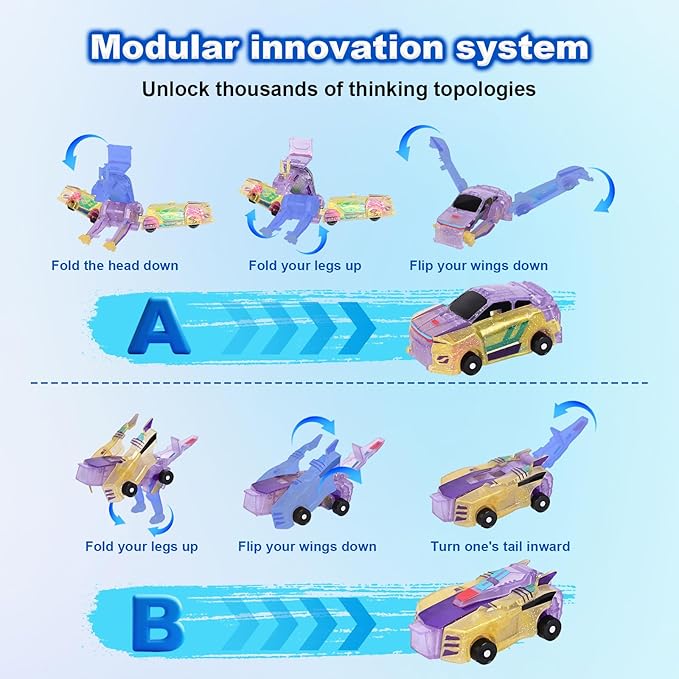 2-in-1 Collision Transformation Dinosaur Car Toy |Magnetic Cars Convertible Robot Toys|DinosaurToys for Kids 3-12 Ideal Christmas Birthday Gift for Boys and Girls (Yellow)