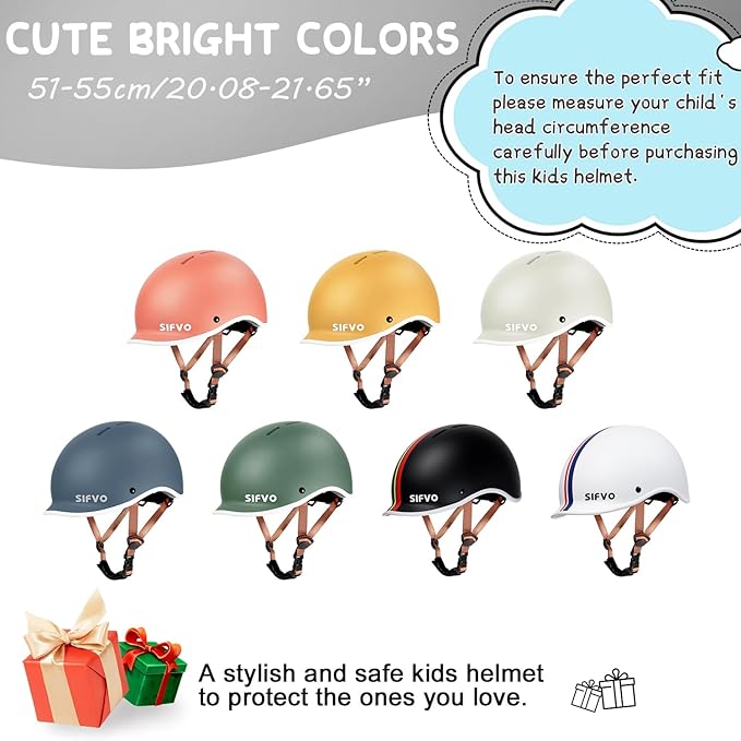 Kids Helmet, SIFVO Kids Bike Helmet Skateboard Helmet Scooter Helmet All-Round Protection Boys Girls Bike Helmet Kids to Youth Extended Visor Adjustable & Durable 51-55cm