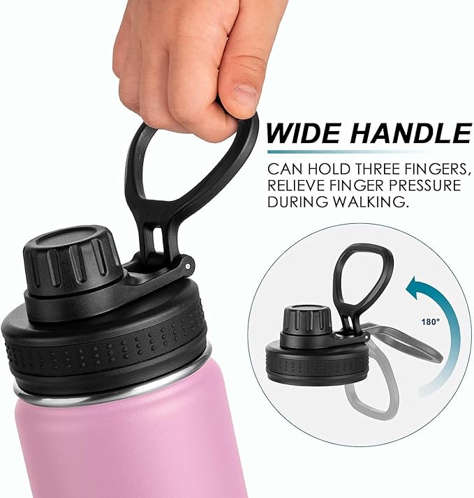 koodee Insulated Water Bottle, 22 oz Stainless Steel Double Wall Vacuum Wide Mouth Sport Bottle with Leakproof Spout Lid (Pink)