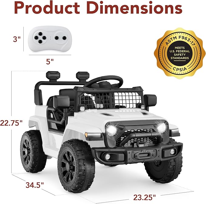 Best Choice Products 6V Kids Ride On Toy, Mini Truck, Electric Play Car w/Parent Remote Control, 4-Wheel Suspension, LED Lights, 2 Speeds, Functional Horn, 3.1MPH Max Speed - White