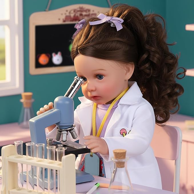 BABESIDE American Realistic Baby doll Girl - 16-Inch Scientist Doll PlaySet with Microscope & Toy Chemistry Lab Accessories for 5 6 7 8 9 10 11 12 Years Girl Gift, Pretend Play, Birthday & Christmas