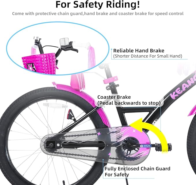 KEANO Zinnia 14 16 20 Inch Kids Bike for Girls Ages 3-10 Years, Girls' Bikes with Training Wheels, Streamers, Basket and Doll Seat, Children Bicycles