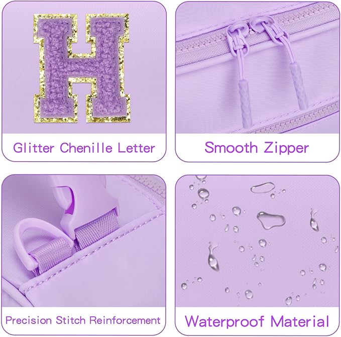 Initial Insulated Lunch Bag for Girls Kids, Back to School Gift, Reusable Leak-proof Lunch Box with Adjustable Strap for School Daycare Travel Picnic (Purple,H)