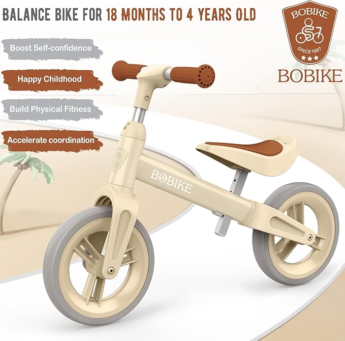 Bobike Toddler Balance Bike Toys for 1 to 4 Year Old Girls Boys Adjustable Seat and Handlebar No-Pedal Training Bike Best Gifts for Kids