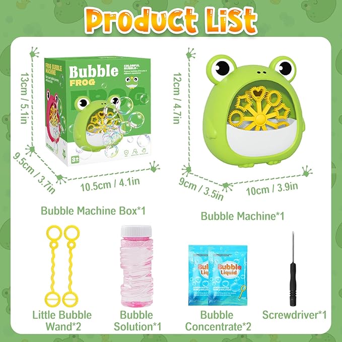 Frog Bubble Machine Toys for Kids 3-8 Years Old: Bubble Blower Maker with 2 Solutions, Outdoor Party Toy, Birthday Gift for 3 4 5 6 7 8 Year Old Girls Boys