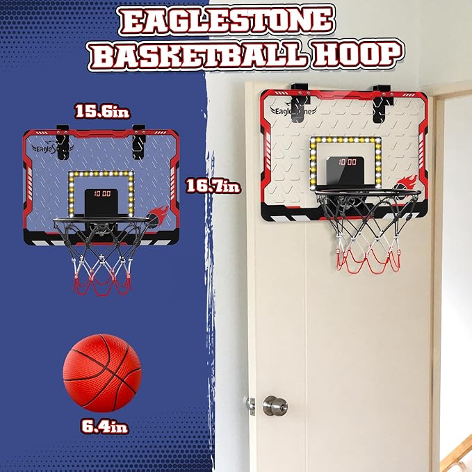 EagleStone Kids Indoor Basketball Hoop, 4 Balls Mini Basketball Toy for Toddlers