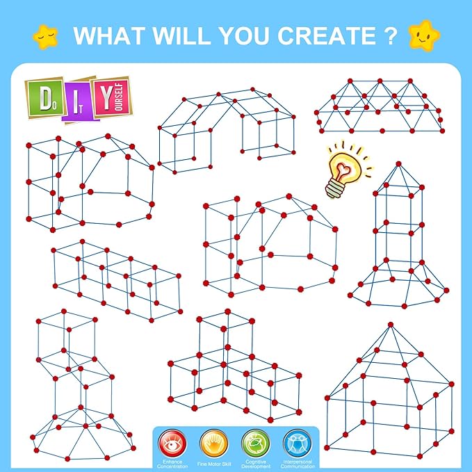 SpringFlower Fort Building Kit for Kids,STEM Construction Toys, Educational Gift for 3 4 5 6 7 8 9 10 11 12 Years Old Boys and Girls,Ultimate Creative Set for Indoor & Outdoors Activity,100 Pcs