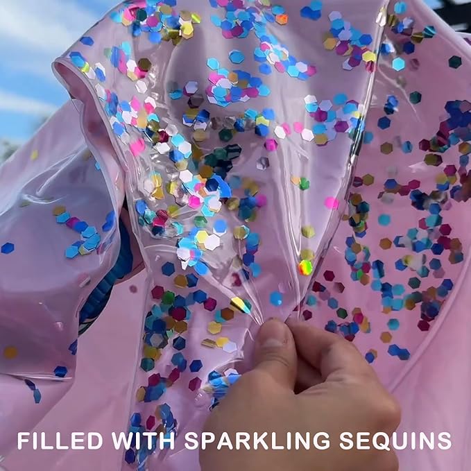 HeySplash Pool Floats for Adults, Large Floats Inflatable Floatie Loungers with Glitter, Swim Tube River Lake Wedding Bride Engagement Party Decor Toy Raft, Flower Bachelorette Fun Decor, Light Pink