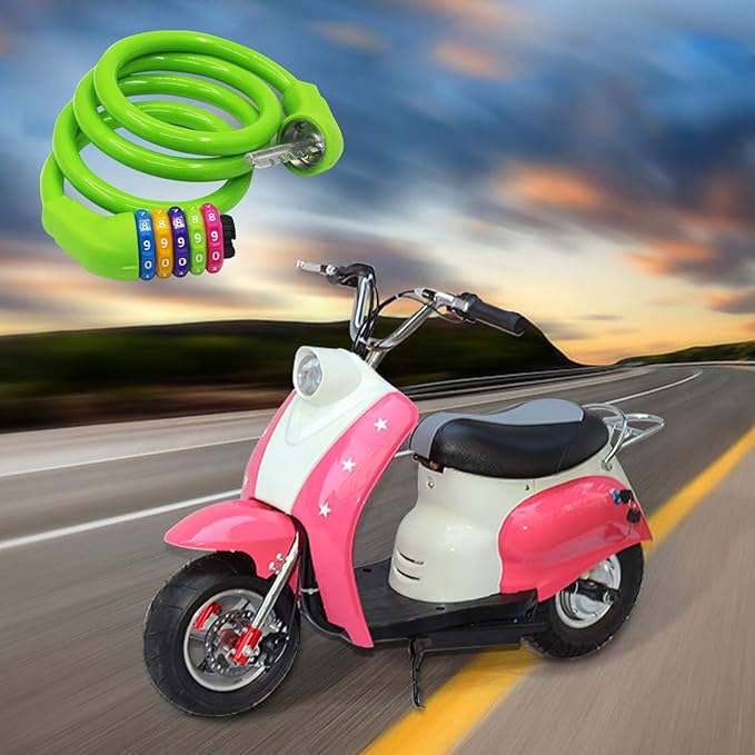 Bike Lock Cable - 4 Feet Resettable Cable Lock - Self Coiling 5 Digit Combination Bicycle Lock (Green)