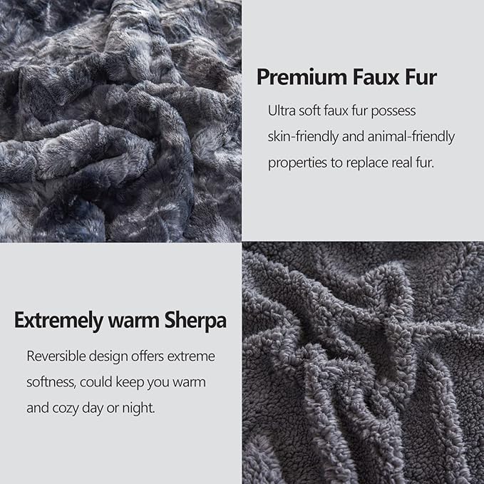 NEWCOSPLAY Super Soft Faux Fur Throw Blanket for Couch Grey Sherpa Fuzzy Plush Warm Blanket for Sofa Bed (Grey, Throw(50"x60"))