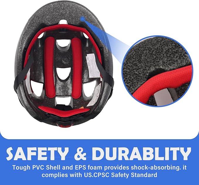 Kids Toddler Bike Helmet, Adjustable Boys Girl Helmets from Baby to Children(Age 1-8), Multi Sports for Bicycle Skate Scooter with LED Light