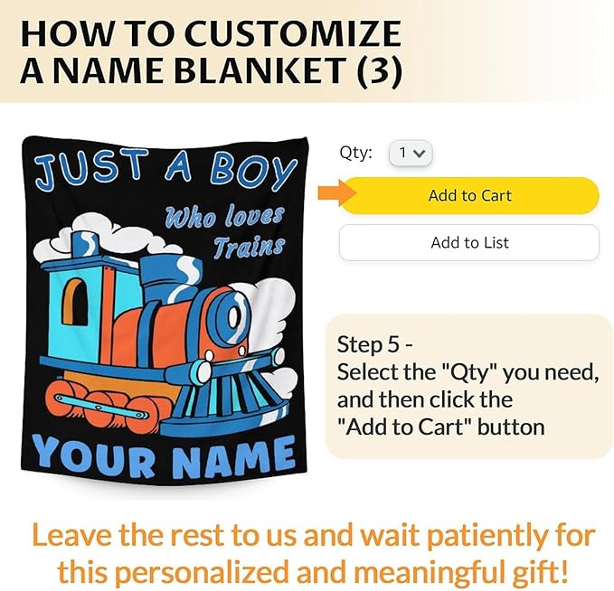 Personalized Train Gifts for Men, Boys - Soft Warm Train Blanket with Name - 50"x60" Inches Blankets for Couch - Black Vintage Throws