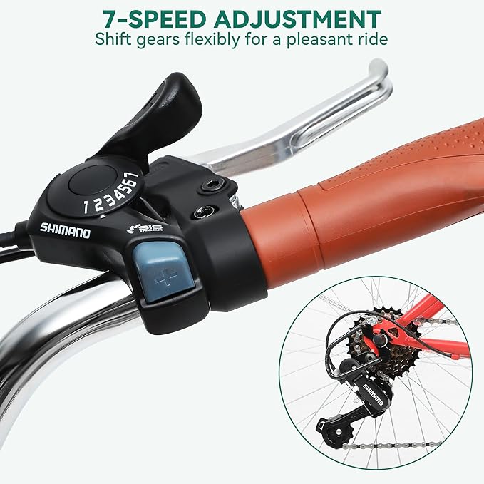 YITAHOME 24 & 26 Inch Beach Cruiser Bike, 7 Speed & Single Speed Commute Bike, Step-Through Bicycle for Adult Women & Men, Steel Frame Cruiser Bike with Full Front & Rear Fenders