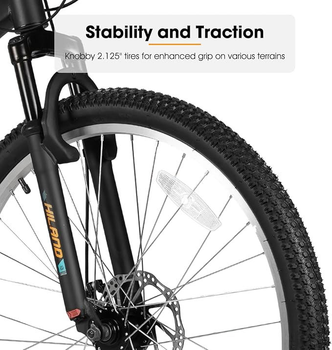 HILAND Mens and Womens Mountain Bike, 26 Inch 18 Speed Mountain Bicycle with Dual Disc Brake, Front Suspension Fork, High Carbon Steel Frame Urban Commuter Bike for Adults