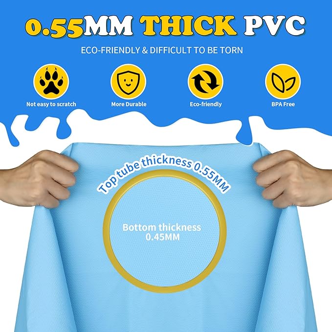 59" Non-Slip Splash Pad for Kids and Dog, Thicken Sprinkler Pool Summer Outdoor Water Toys, Extra Large Backyard Wading Pool for Children Boys & Girls or Pet Dog (Blue&Yellow)