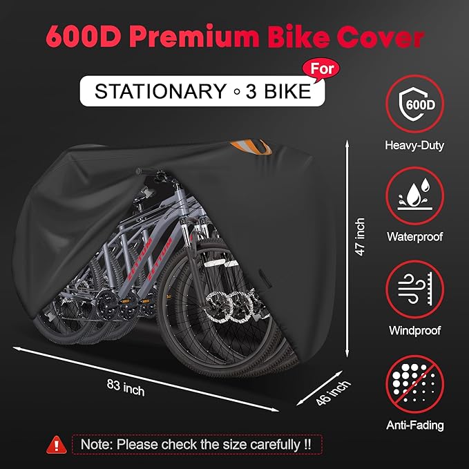 Bike Cover for 3 Bikes - Outdoor Bike Covers for Stationary 3 Bikes Heavy Duty & Waterproof, 600D Bicycle Covers for 3 eBike, Mountain Bike, Road Bike, Hybrid Bike, Beach Cruiser Bike Storage