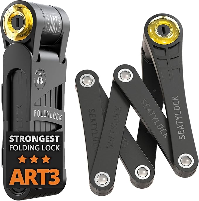 FoldyLock Forever Folding Bike Lock - Patented Sleek High Security Sold Secure Gold Bicycle Lock - Heavy Duty Anti Theft Smart Guard with Keys - 90cm