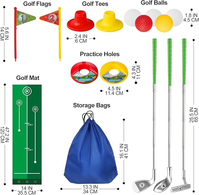 Liberry Kids Golf Clubs for 2 3 4 5 Years Old, Retractable Toddler Golf Set with Putting Mat & Storage Bag, Indoor and Outdoor Sports Golf Toys for Boys Girls