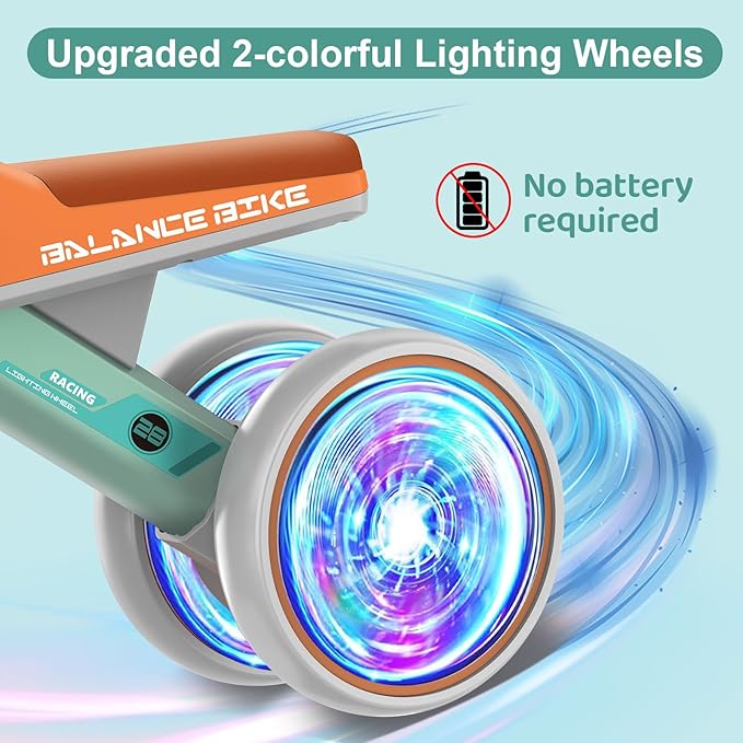 Baby Balance Bike for 1 Year Old Boys and Girls – Toddler First Bike with Colorful Lighting, 4 Wheels Safe Indoor Ride On Toy for 12-24 Months, First Birthday Gift