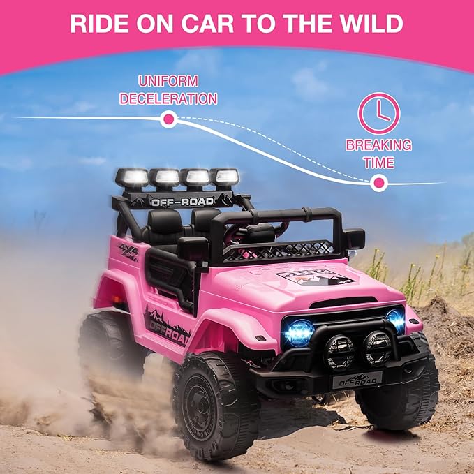 Ride On Truck Car 12V, Electric Vehicle w/Remote Control, 3 Speeds, LED Lights, Music, Spring Suspension, Ride on Car for Kids