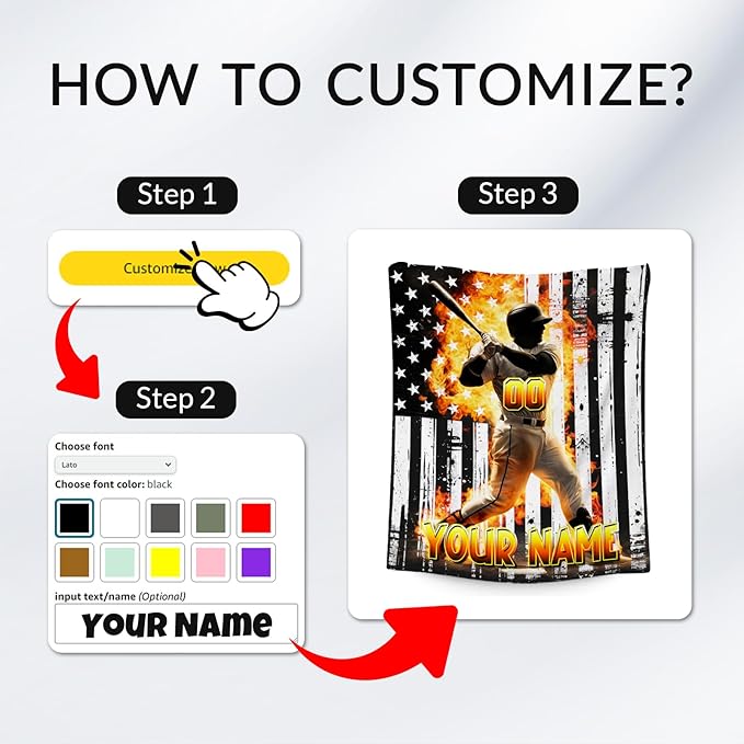 Baseball Blanket for Boys, Custom Blankets Gifts for Kids, Personalized Sports Throw with Name, Soft Fleece Throw for Sport Lovers, 40"x50"