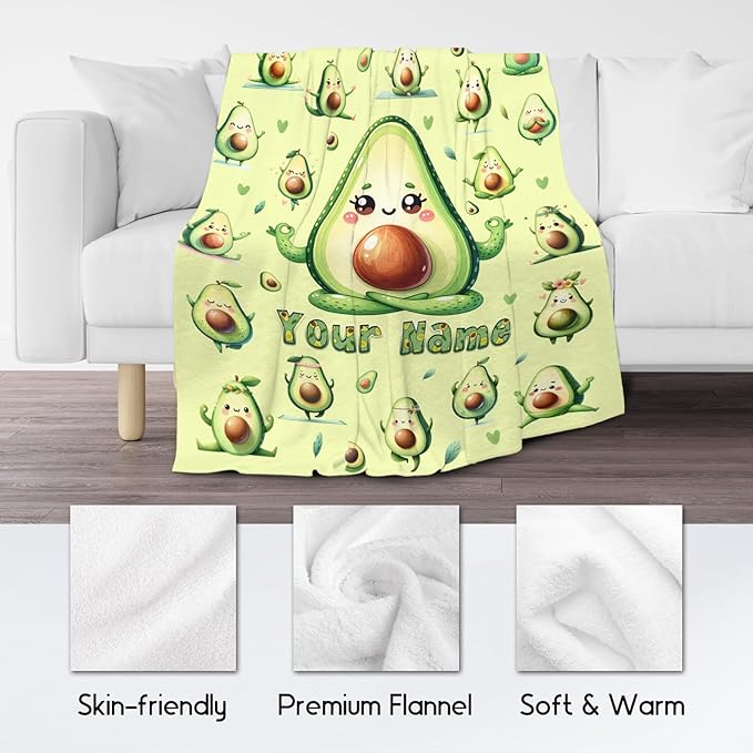 Girls Blankets Gifts, Avocado Blanket for Girls, Personalized Avocado Gifts for Kids Daughter Women, Custom Fluffy Flannel Throw for Sofa Couch Bed, 50"x60"