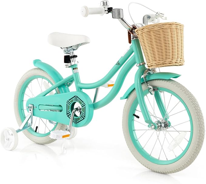 COSTWAY Kids Bike, 14 16 18 Inch Toddler Bike with Training Wheels, Basket, Adjustable Seat & Handlebar, Hand & Coaster Brakes, Bell, for Girl Boy Aged 3-8 Years Old