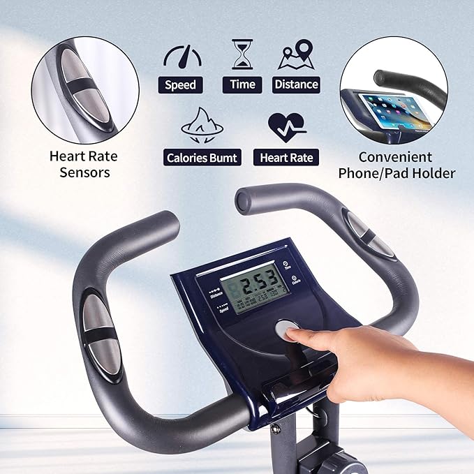 leikefitness LEIKE X Bike Ultra-Quiet Folding Exercise Bike, Magnetic Upright Bicycle with Heart Rate,LCD Monitor and easy to assemble