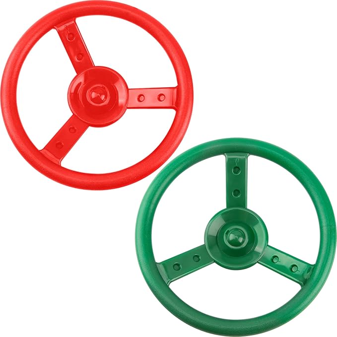 2 Pack Steering Wheel Playset Plastic Pirate Ships Wheel with Mounting Tools for Kids Playground Outdoor Gym (Green, Red)