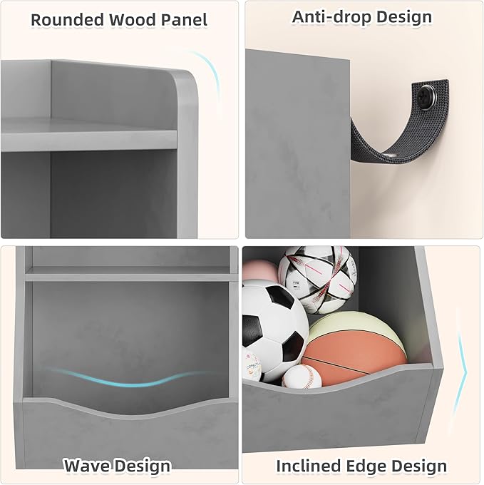 GarveeHome Grey Toy Storage Cabinet, Three-Tier Kids Bookshelf and Bookcase for Storage Books and Toys, Multi Shelf with Cubby Organizer for Bedroom and Playroom