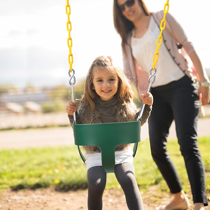 Heavy-Duty Toddler Swing with Coated Safety Chains-High Back Bucket Seat Includes Tree Straps,Hooks for Backyard, Playground,Outdoor Use (Green)