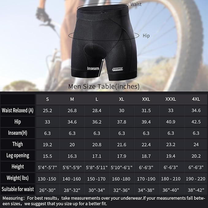 Souke Sports Men's Cycling Underwear Shorts 4D Padded Bike Bicycle MTB Liner Shorts with Anti-Slip Leg Grips