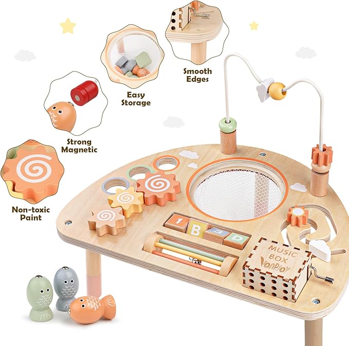 Activity Table for 1 Year Old, Montessori Toys for 1 2 Year Old Girls Boy Gifts, 8 in 1 Wooden Sensory Play Table for Toddler 1-3, Learning Toys for Baby 12-18 Months 1st Christmas Birthday Gifts