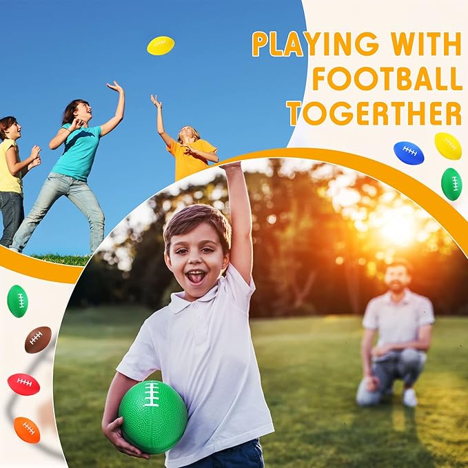 Jerify 12 Pcs Mini Footballs for Kids 4.72 Inch Foam Stress Balls - Waterproof Small Football for Birthday, Carnival, Reward, S Bow Game, Party Favors (Bright Color)