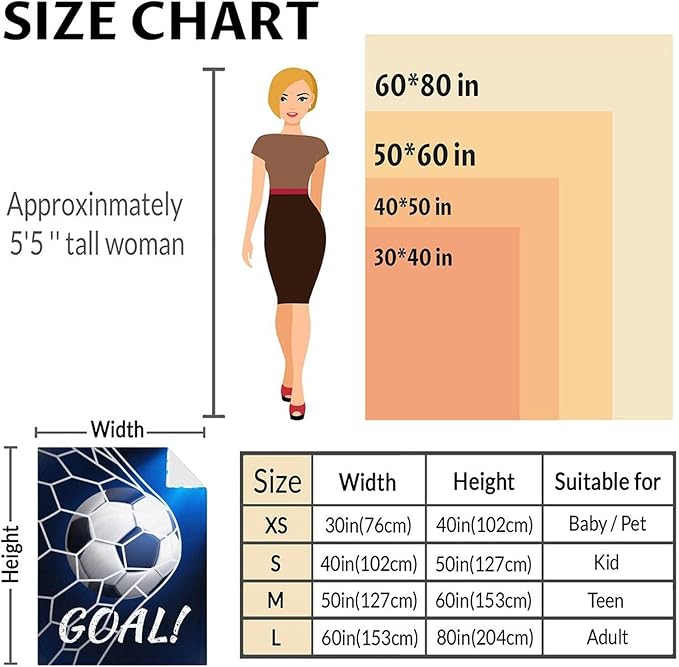 Soccer Blanket for Boys and Girls - 30x40 Inches Lap Size - Soft Fuzzy Cozy Throws Gift for Soccer Team - Blue Sports Throw Blanket for Couch, Living Room & Office