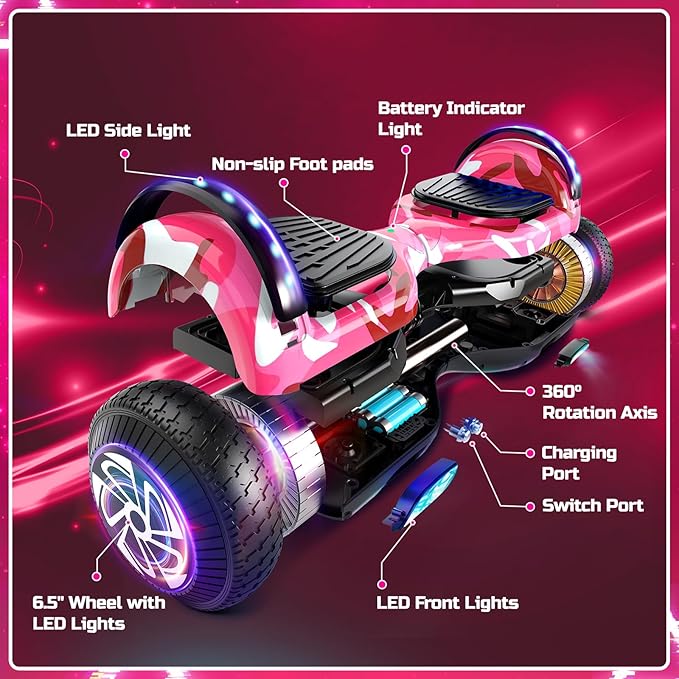 Scooter with Seat Attachment for Kids Adults, 6.5'' 8.5''Balancing Scooter with Bluetooth Speakers & Colorful LED Light with Kart