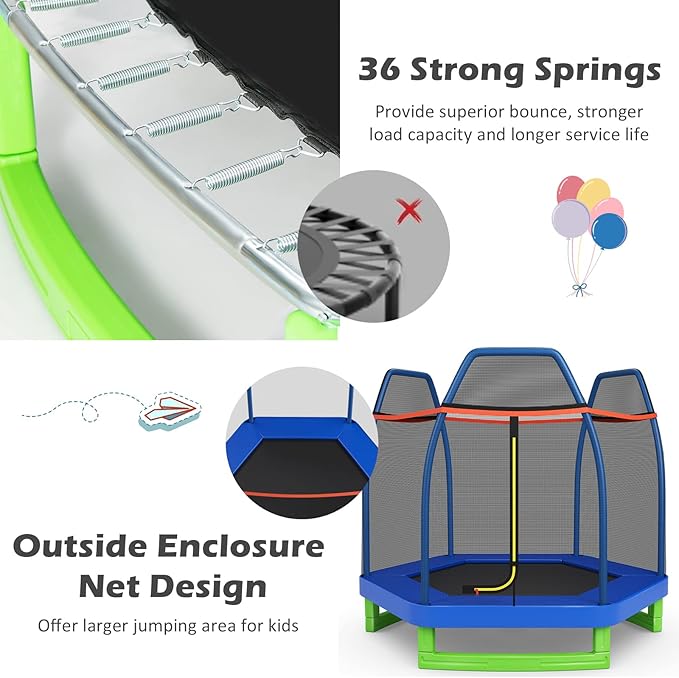 GYMAX Trampoline for Kids, 7FT Toddler Trampoline with Safety Enclosure Net & Seamless Spring Pad, Heavy Duty Small Indoor/Outdoor Trampoline for Boys, Girls Age 3+