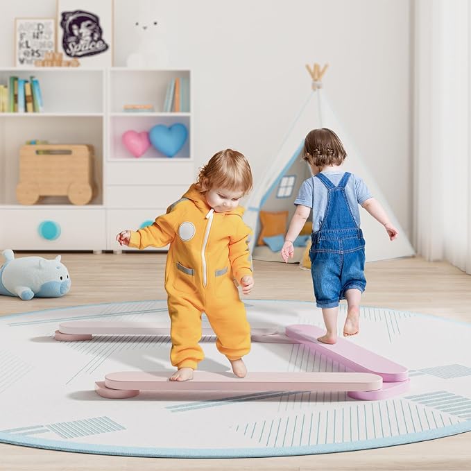 BlueWood Balance Beam for Kids 3-5, Toddler Sensory Wooden Toys and Stepping Stones, Build Coordination Gymnastics Obstacle Motor Skill for Kid