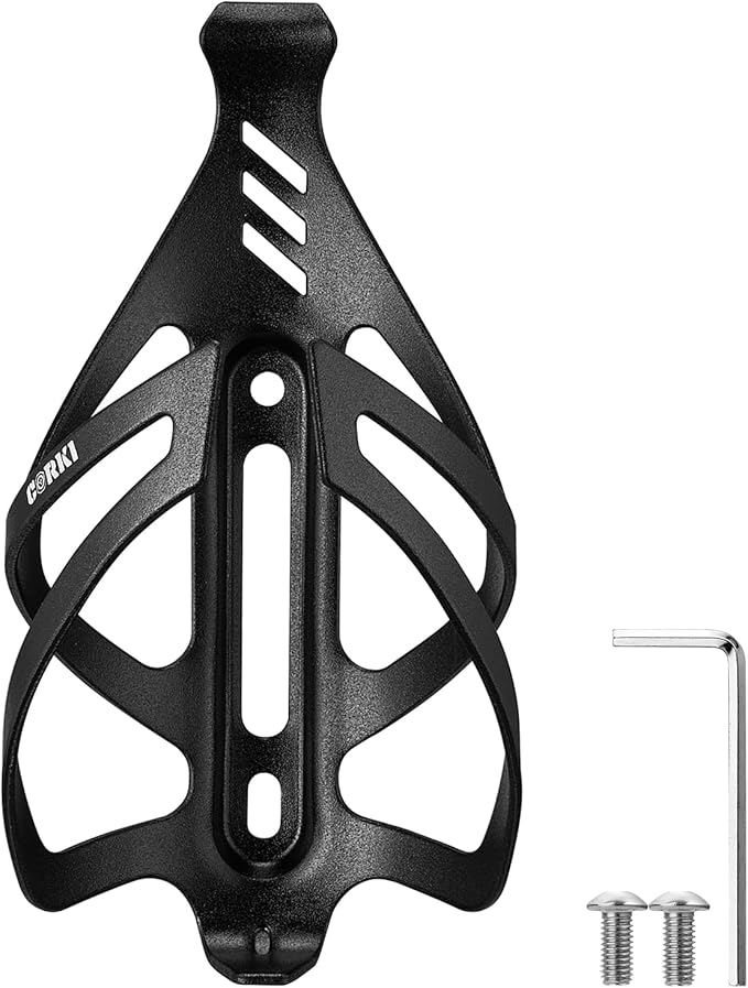 Corki Cycles Bike Water Bottle Holder Aluminum Alloy, Universal Bike Water Bottle Cage for Road, Mountain and Gravel Bikes -1 Pack - Black