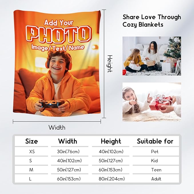Customized Photo Gifts - Personalized Blanket with Picture Text - Custom Blanket Gifts with Your Design - Personalized Throws for Mom Dad Son Daughter - 40"x50" Soft Warm Flannel Throw
