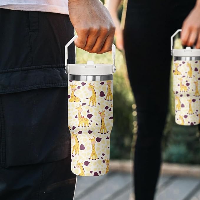 30 oz Giraffe Tumbler with Lid and Flip Straw, Stainless Steel Cup, Coffee Travel Mug, Giraffe Gifts, Decor Accessories