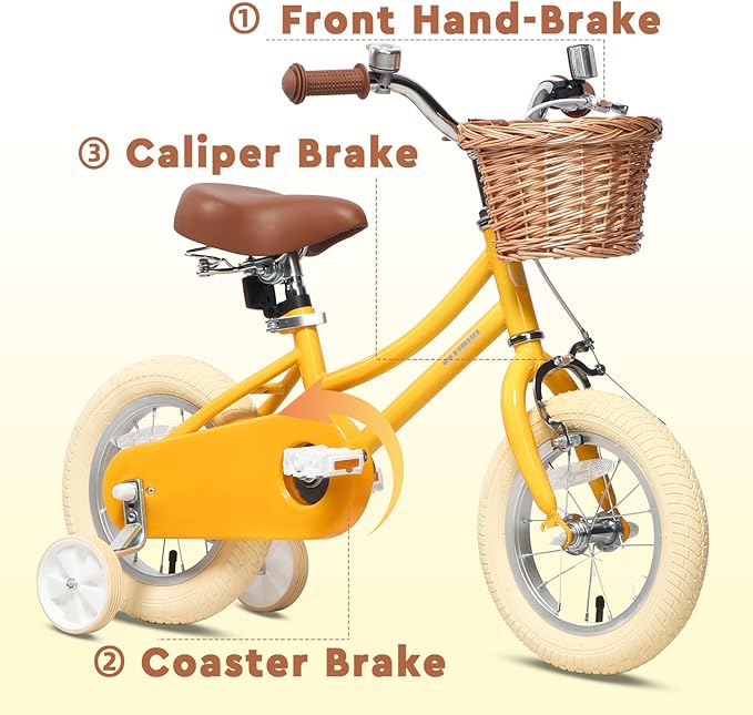 Petimini Girls Bike with Basket for 2-12 Years Old Kids, 12 14 16 18 20 Inch Bicycle with Bell Training Wheels Basket, Multiple Colors