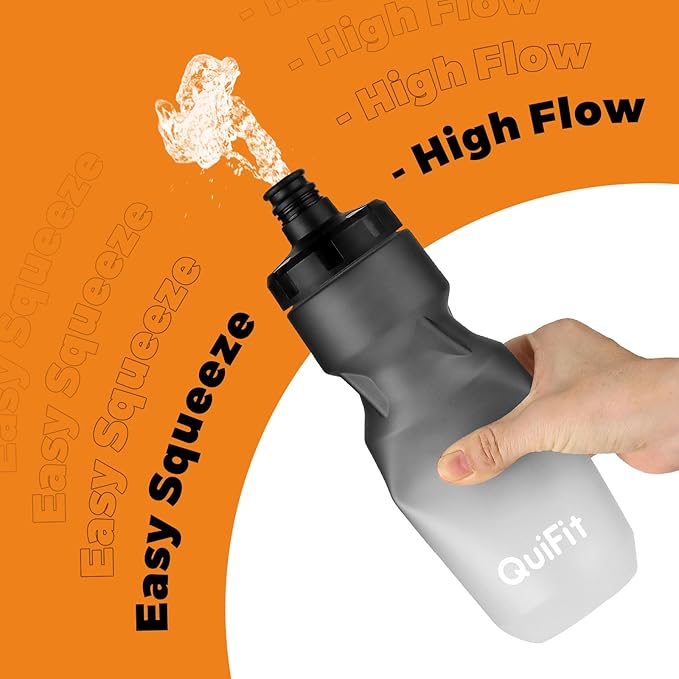 QuiFit Bicycle Water Bottle 24oz, 2-Pack, Lightweight Bike Bottle Leak-Proof, BPA Free, With Nozzle Cover, Fits Most Bike Cages, for Workout, Cycling, Gym, Camping(Black+Black White, 24oz)