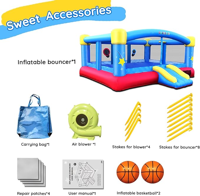 Big Inflatable Bounce House for Party Fun,15ft x 14.8ft,Double Basketball Hoop,Throw Ball Game,Reinforced PVC Bounce Floor,Jumping Bouncy Castle Holds 6 Kids