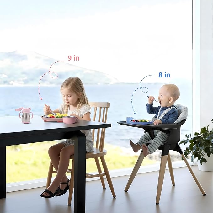 Stainless Steel Suction Plates for Toddlers, 9" Divided Kids Baby Plates with Removable Silicone Suction, Non Toxic Non Slip Portion Control Snack Dishes 3 Packs, Blue Gray Blush