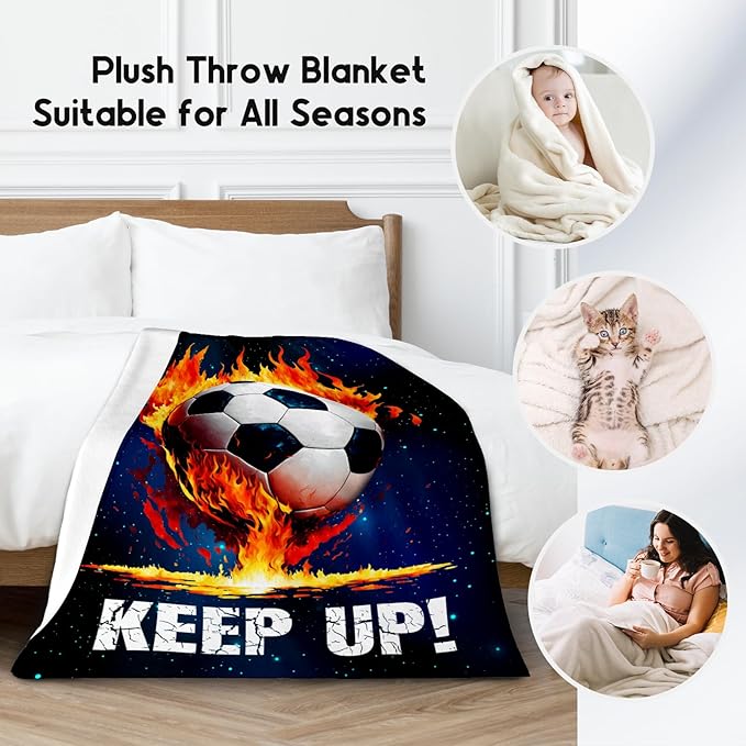 Soccer Blanket Gifts for Kids - Soccer Gift for Boys 8-12, Sports Throw Blankets for Team Player Adults Men - Soft Plush Girls Throws for Bed Living Room (Blue, 60x80 Inch)
